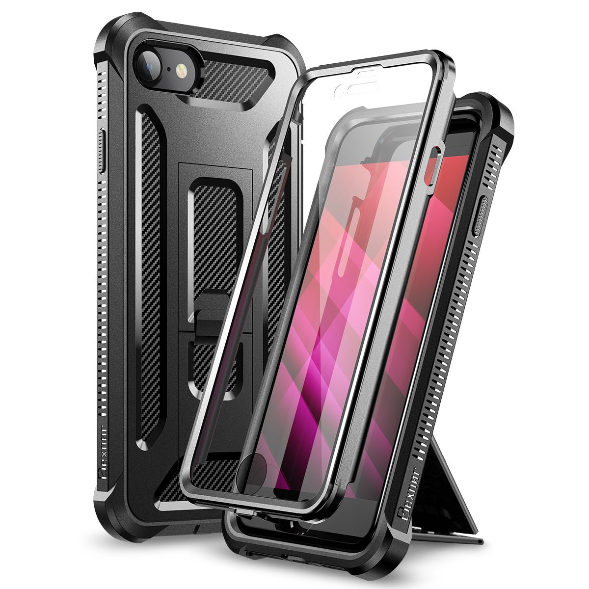 Dexnor for iPhone SE Case 2022/2020, iPhone 8 Case, iPhone 7 Case [Built in Screen Protector and Kickstand] Heavy Duty Military Grade Protection Shockproof Protective Cover - Black product image