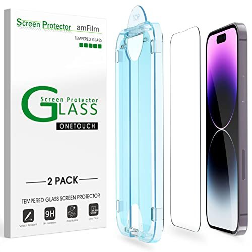 amFilm Auto-Alignment OneTouch for iPhone 14 Pro Screen Protector + Camera Lens Protector, Tempered Glass, 30-Second Installation, 2-Pack product image