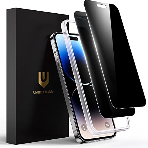 UNBREAKcable Privacy Screen Protector for iPhone 14 Pro, 2-Pack, True 28-Degree Anti-Spy, Shatterproof Tempered Glass, 9H Hardness, Case Friendly product image
