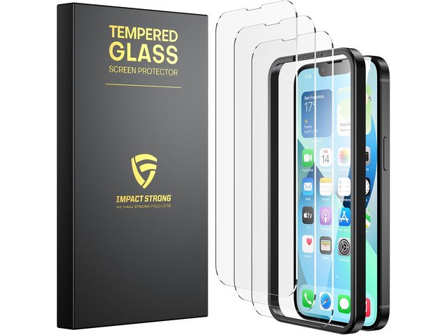 ImpactStrong Shatterproof Tempered Glass Screen Protector for iPhone 14 Pro, Easy Installation Frame, Bubble Free, 9H Hardness, Full Coverage, Case Friendly, 3-Pack product image
