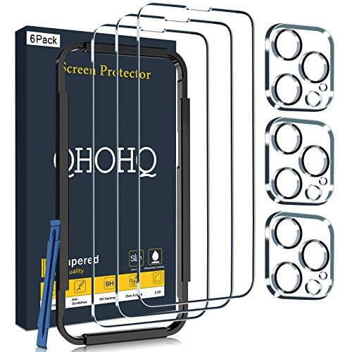 QHOHQ 3 Pack Screen Protector for iPhone 14 Pro 6.1 Inch with 3 Pack Tempered Glass Camera Lens Protector, Ultra HD, 9H Hardness, Scratch Resistant, Case Friendly product image