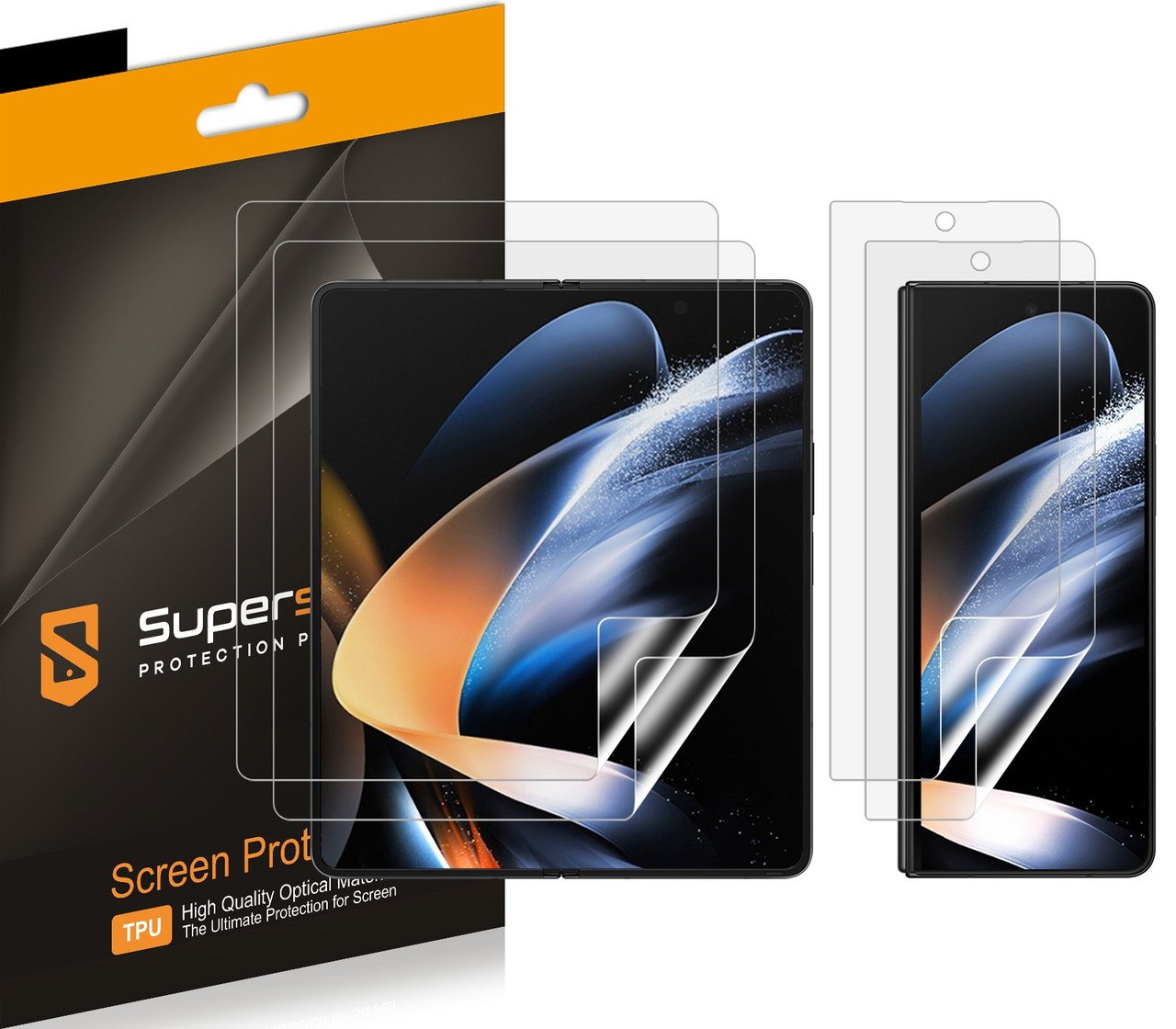 Supershieldz (2 Pack) Designed for Samsung Galaxy Z Fold 5 5G (2 Main Screen and 2 Front Screen) Screen Protector, High Definition Clear Shield, Anti-Scratch, Anti-Bubble product image