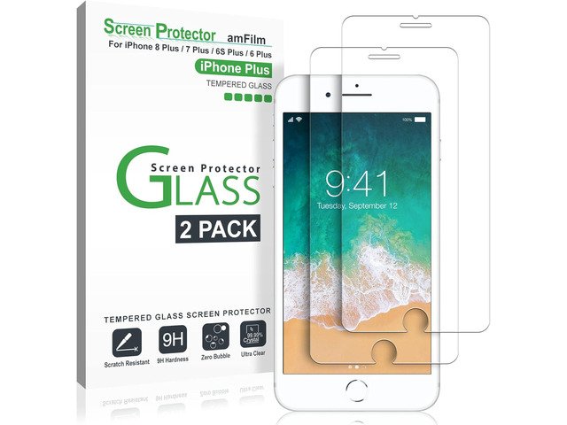 amFilm Tempered Glass Screen Protector for iPhone 8 Plus, iPhone 7 Plus, iPhone 6s Plus, iPhone 6 Plus [5.5-inch] 2-Pack product image
