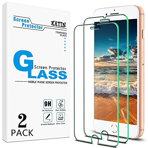 KATIN [2-Pack] Tempered Glass For Apple iPhone 8 Plus, iPhone 7 Plus, iPhone 6S Plus, iPhone 6 Plus 5.5-Inch Screen Protector, Bubble Free, 9H Hardness, Case Friendly product image