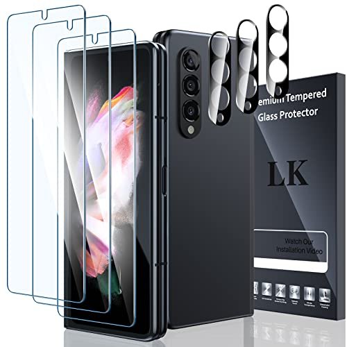 LK [3+3 Pack] 3 Pack Samsung Galaxy Z Fold 3 5G Front Screen Protector with 3 Pack Camera Lens Protector, Anti-Scratch, HD-Ultra, Easy Installation 9H Hardness Tempered Glass for Galaxy Z Fold 3 product image
