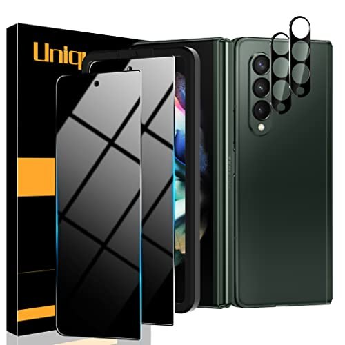 UniqueMe [2+2 Pack] Compatible with Samsung Galaxy Z Fold 3 5G Privacy Screen Protector Tempered Glass and Camera lens Protector, Anti Spy [Easy Installation Frame] [Precise Cutout] product image