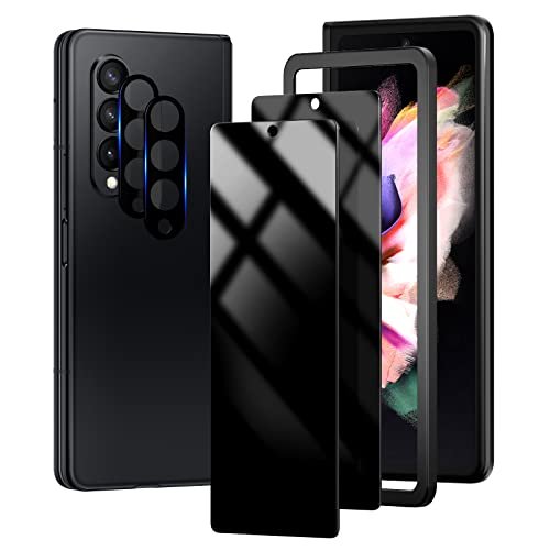 TOCOL [2+2 Pack Designed for Samsung Galaxy Z Fold 3 5G - 2 Pack Front Privacy Tempered Glass Screen Protector + 2 Pack Camera Lens Protector, Anti-Scratch, Bubble Free product image