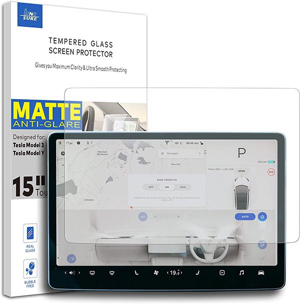 INNOSURE Anti Glare Tempered Glass Screen Protector designed for Tesla Model 3 (2017-2023), Model Y (2021-2025) Infotainment 15-Inch Touchscreen [9H] [No Fingerprint] (Matte) product image