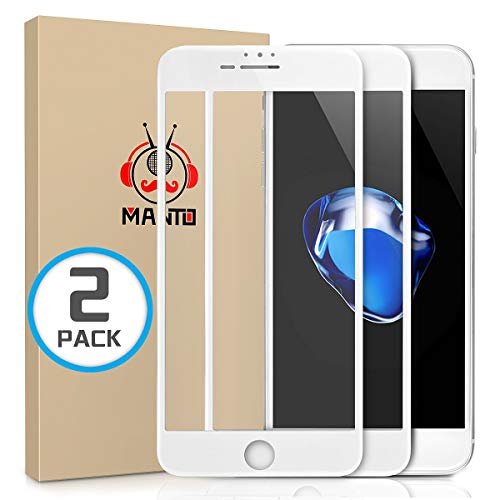 MANTO Screen Protector for iPhone 8 Plus, iPhone 7 Plus, iPhone 6S Plus, iPhone 6 Plus 5.5 Inch, Full Coverage Tempered Glass Film Edge to Edge Protection, 2-Pack, White product image