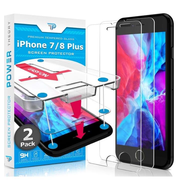 Power Theory Screen Protector for iPhone 8 Plus / iPhone 7 Plus Glass [2-Pack] with Easy Install Kit, 9H Tempered Glass product image