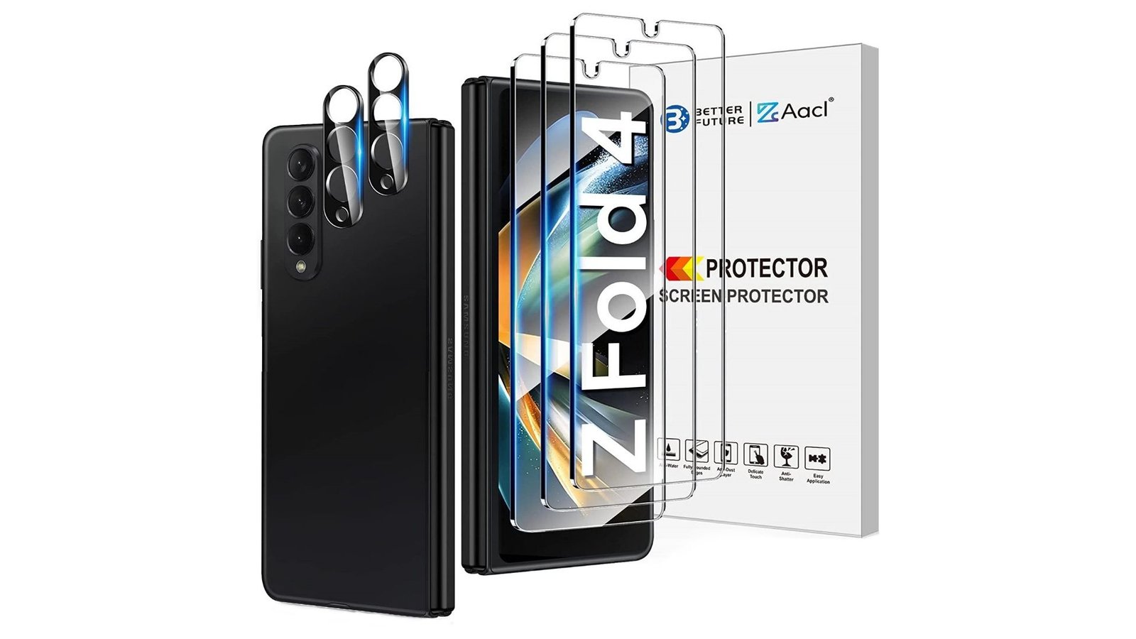 AACL [3 Pack] Galaxy Z Fold 4 Screen Protector Tempered Glass [Front Screen Only] + [2 Pack] Camera Lens Protectors product image