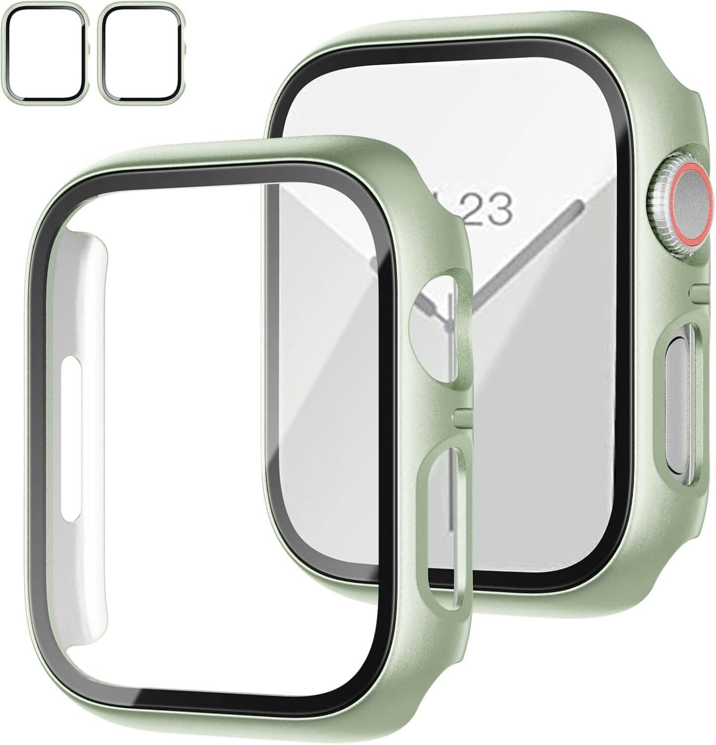 JZK 2 Pack Case with Tempered Glass Screen Protector for Apple Watch Series 6/5/4/SE 44mm, Slim Guard Bumper Full Coverage Hard PC Protective Cover, HD Ultra-Thin product image