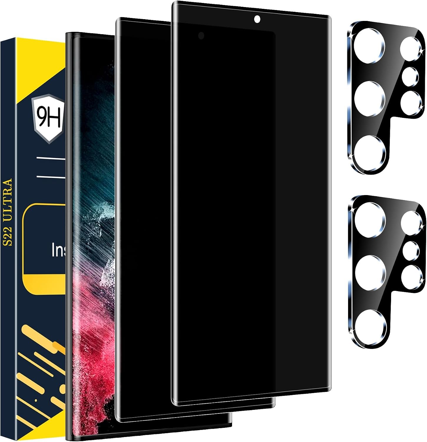 Arshek [2+2 Pack] Galaxy S22 Ultra Privacy Screen Protector, 9H Tempered Glass, 3D Curved, HD Clear Anti-Spy Film product image