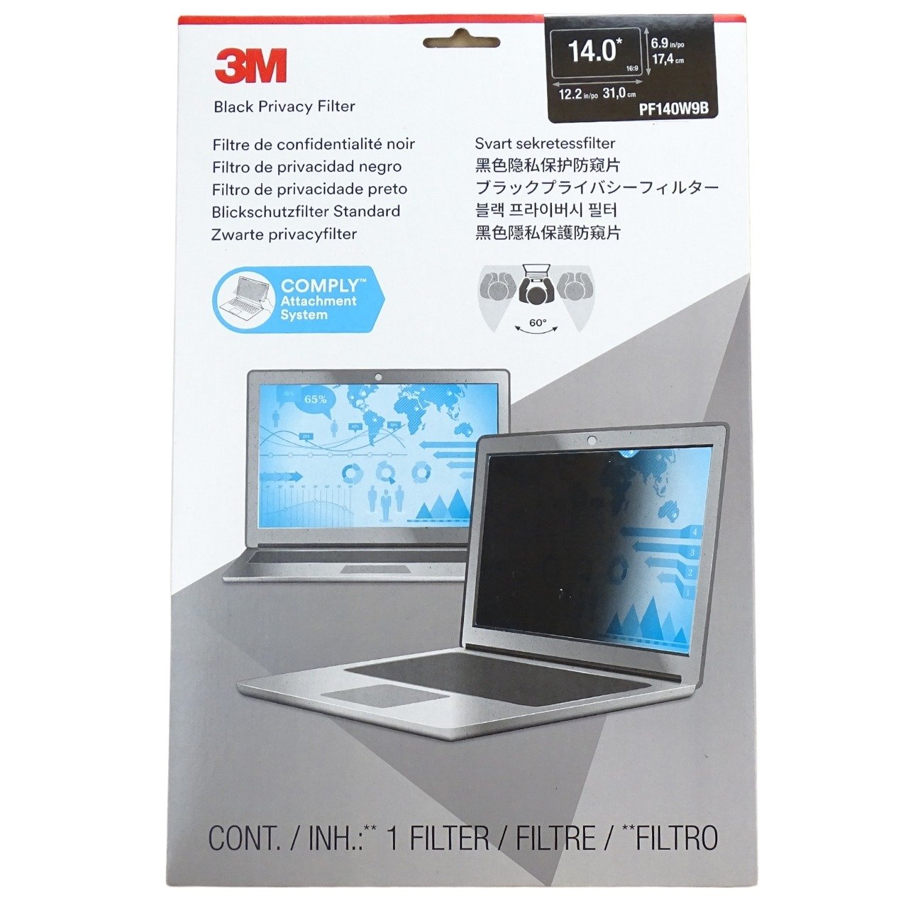 3M PF140W9B Privacy Filter for 14-inch Widescreen Laptop (16:9) product image