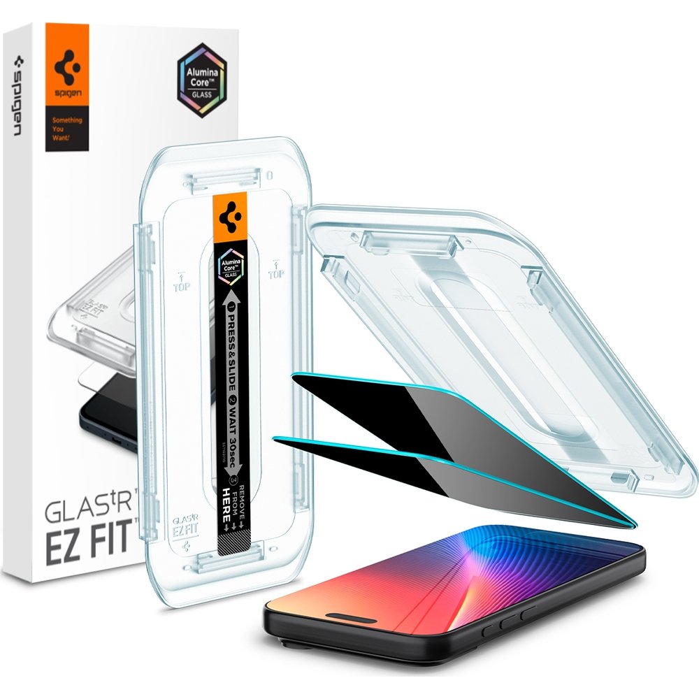 Spigen AluminaCore Tempered Glass Screen Protector [Glas.tR EZ Fit - Privacy] for iPhone 17 Pro / iPhone 17 / iPhone 16 Pro [2 Pack] product image