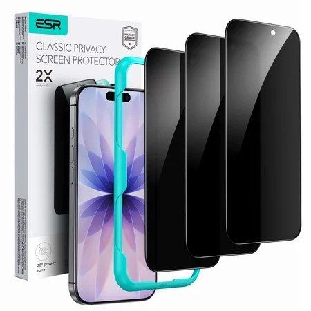 ESR 3 Pack for iPhone 17 Pro Privacy Screen Protector, Military Grade Shatterproof, 9H Hardness, Anti-spy Tempered Glass with UltraFit Tray product image