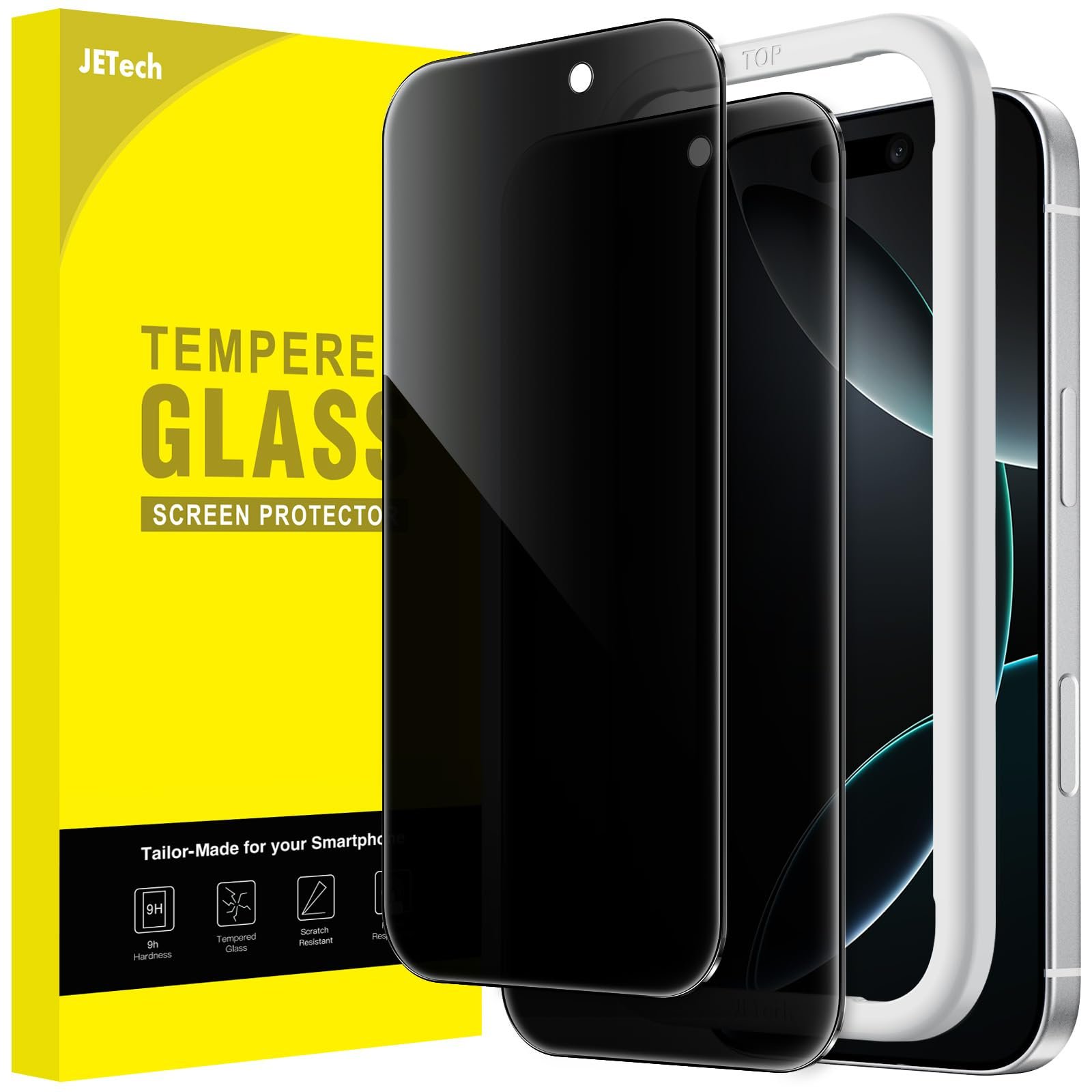JETech Privacy Screen Protector for iPhone 17 Pro 6.3-Inch, Anti-Spy Tempered Glass Film with Easy Installation Tool (2-Pack) product image